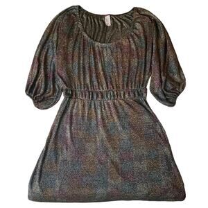 Mark. Women Dress M Black Geometric A-Line Metallic 3/4 Sleeve Knee Length